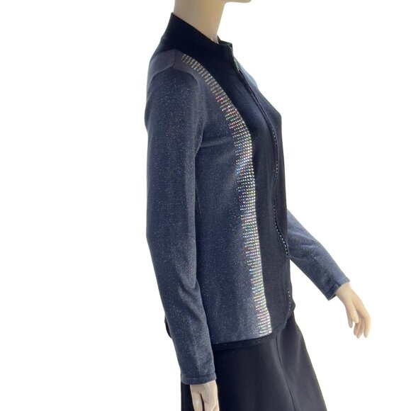 FONTANA Women’s Sweater Gray Black Jeweled Zipper Stretch LS Mock Turtle Size M - Picture 5 of 11